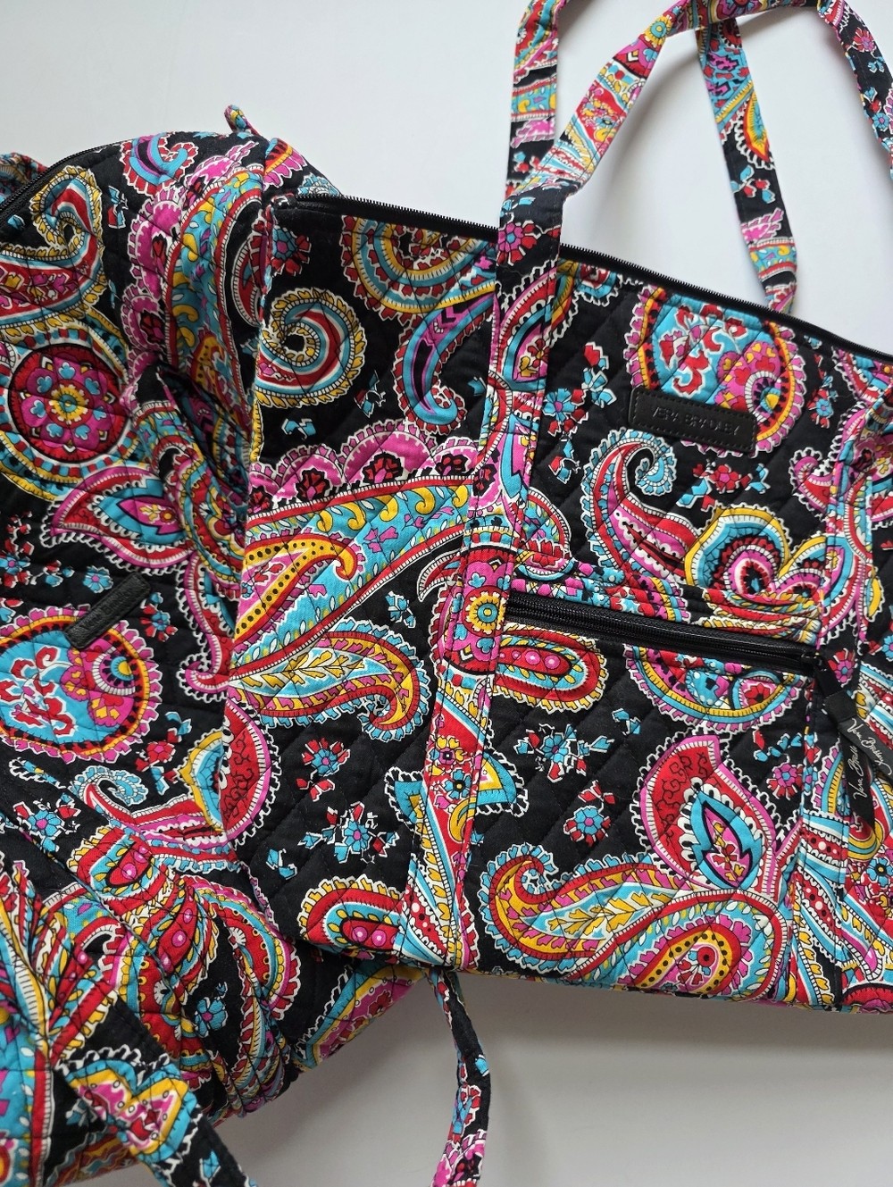 Bundle Vera Bradley Travel Bags Quilted Paisley Weekender Tote Bag Black Printed - Picture 8 of 9